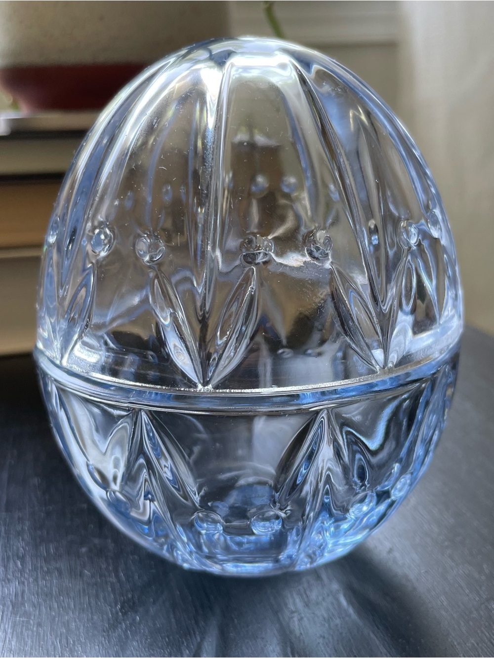 Gorham Shades Of Spring Blue 2 Piece Crystal Glass Egg Candy Dish 4 3/4”